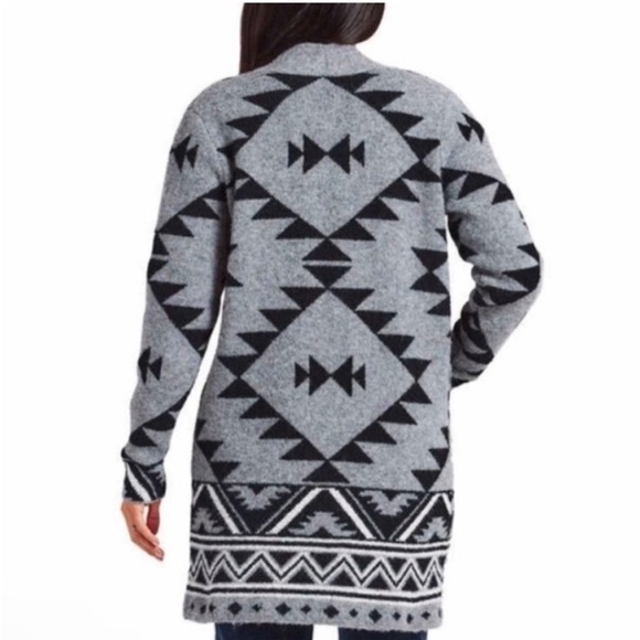 Frye cozy women’s open front luxe yarn jacquard southwestern pattern‎ cardigan L - Picture 2 of 9